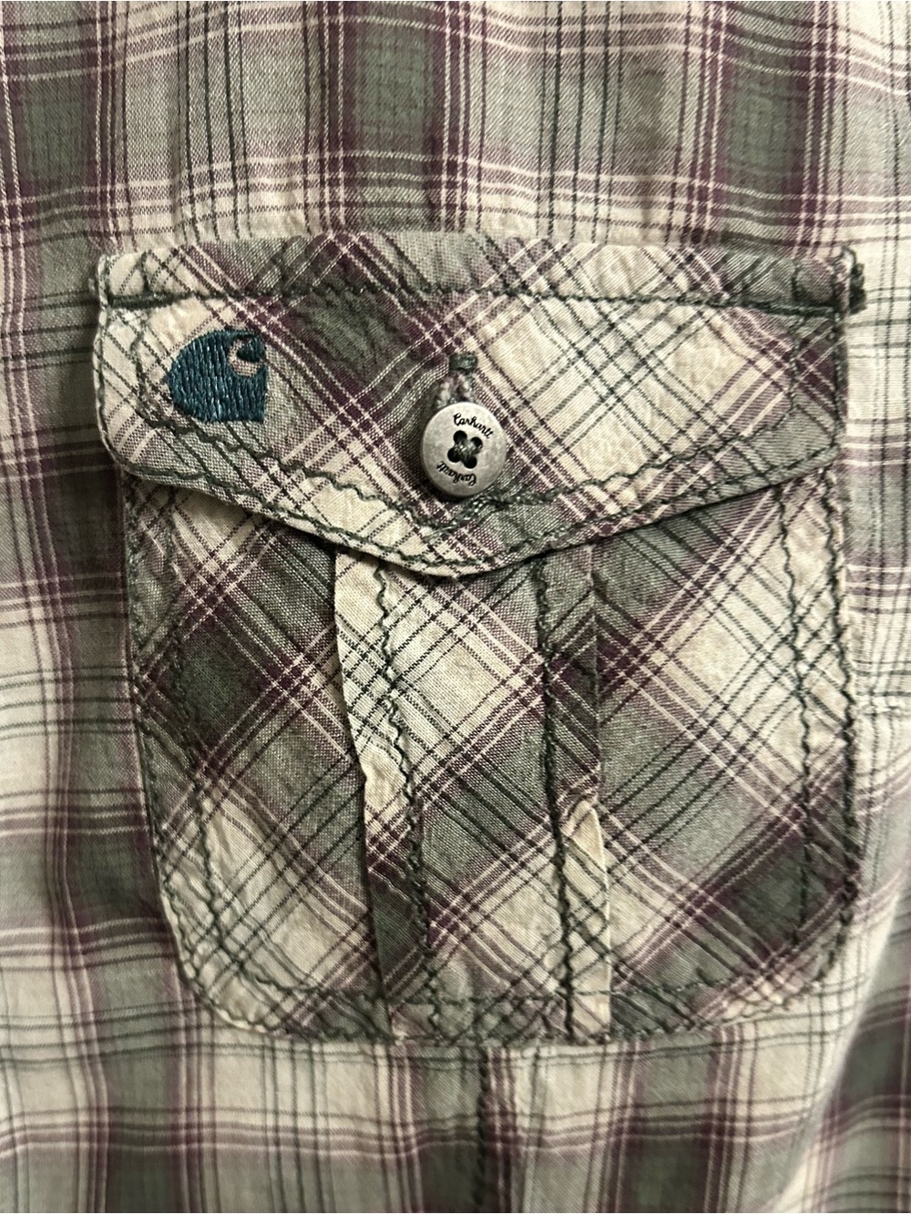 Carhartt Western Gray Plaid Women's Button-Up Shirt with Rodeo Graphic Back Sz M - Picture 7 of 16